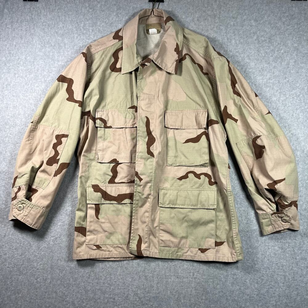 Vintage 90s Desert Storm Combat Button Up Large Short Desert Camo US Military